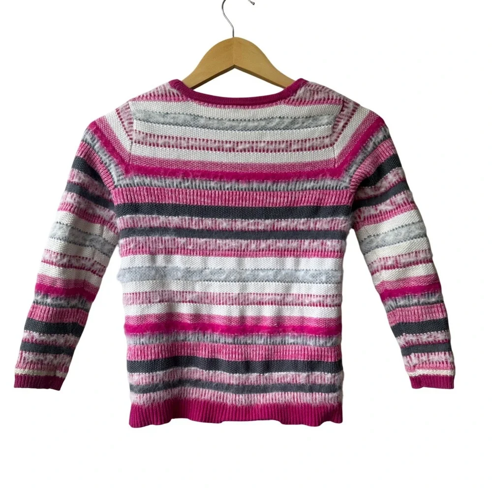 Gymboree Girls‎ Striped Fuzzy Cardigan Sweater Size M 7/8 Pink Preppy Furry Cute